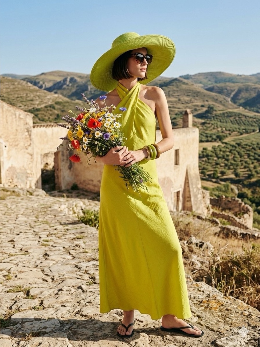 Zara Linen Wrap Halter Dress